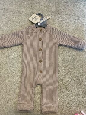 New Knit Button-Front One-Piece Romper - Taupe- 0-3 M